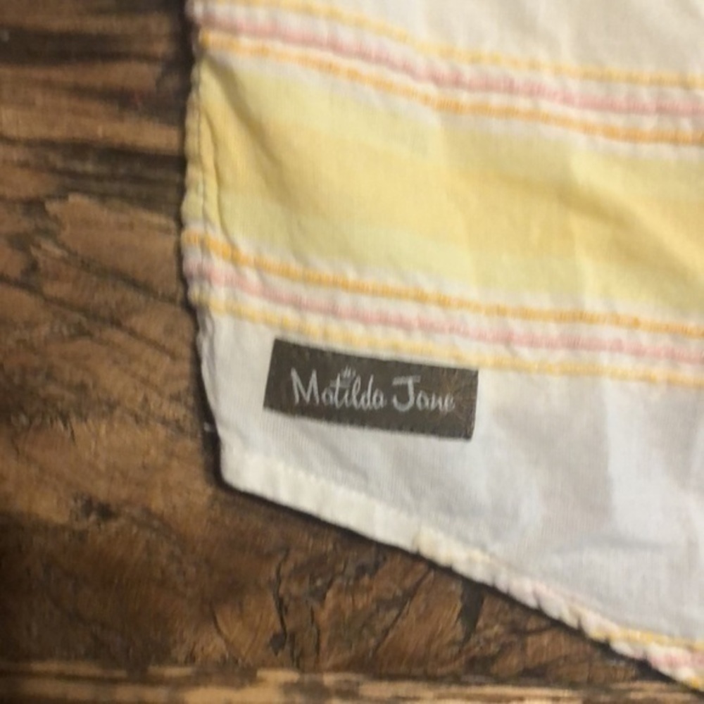 Matilda Jane Size M Summer Picnic Top‎ Shirt Blouse Yellow Pink Striped A101 - Picture 5 of 6